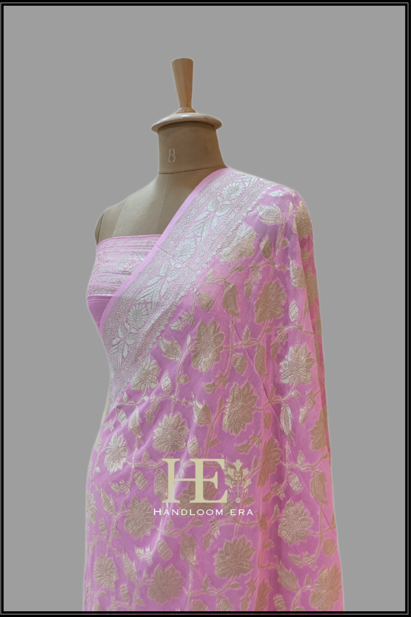 Pure Georgette Gold Zari Banarasi Saree Handwoven in Varanasi