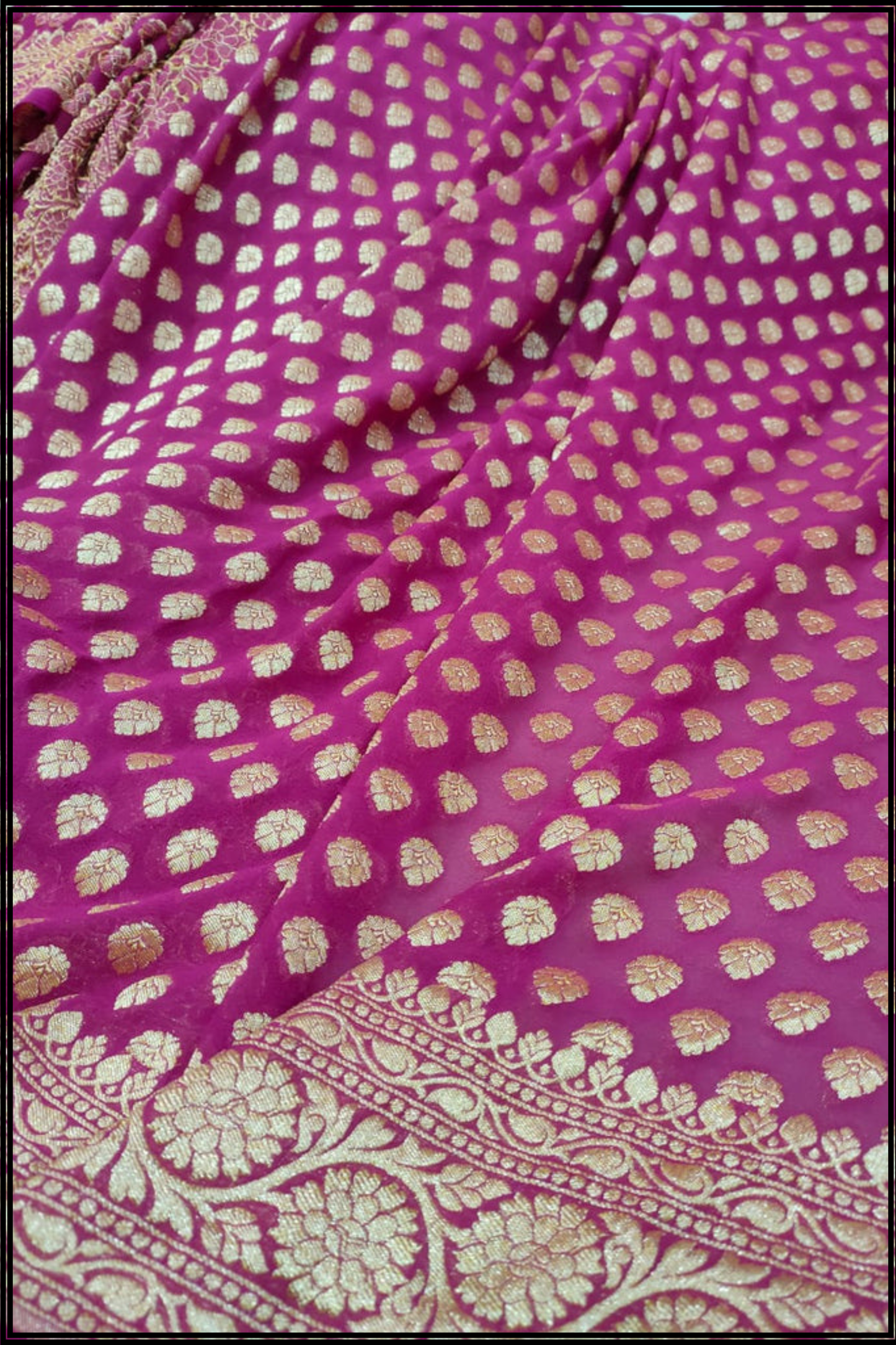 Magenta Pure Georgette Banarasi Saree gold zari