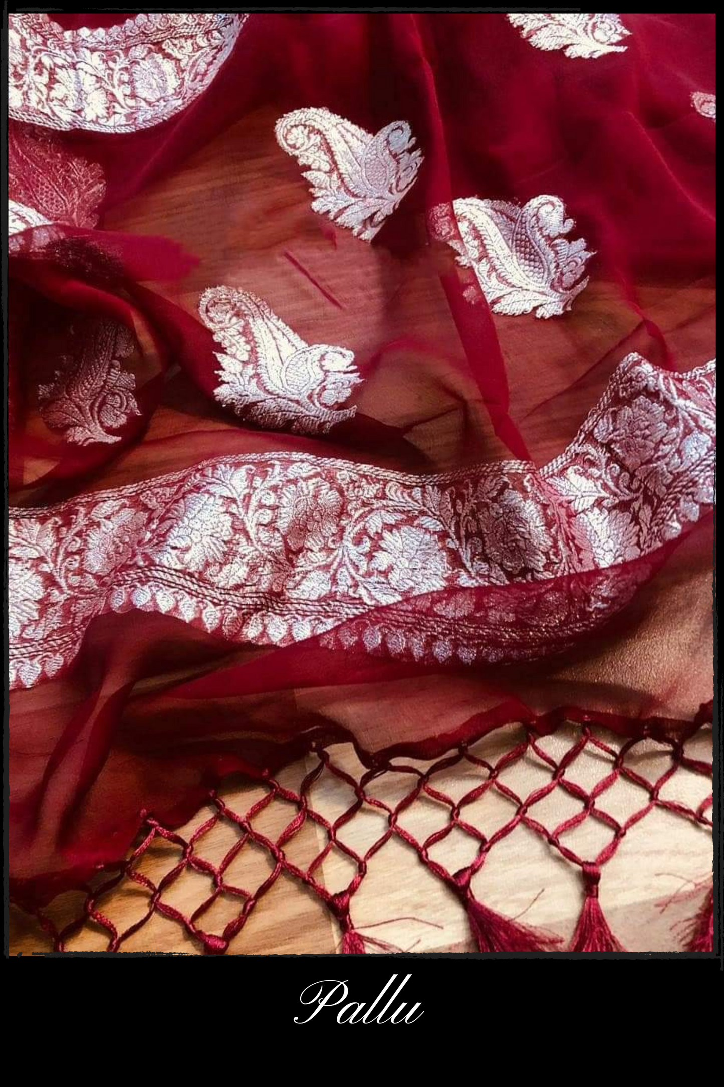 Georgette Mahroon Handloom Banarasi Saree