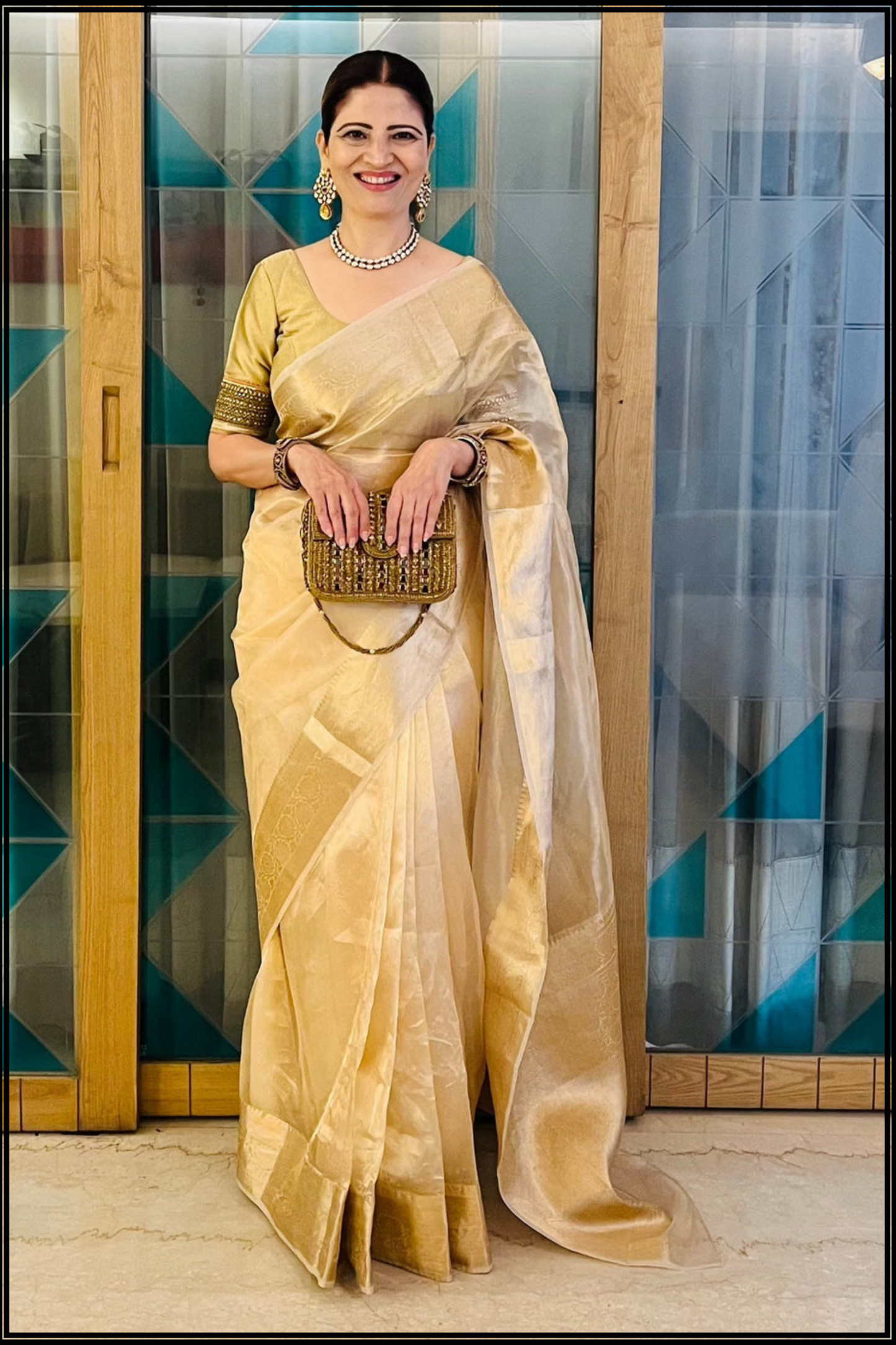 Rekha Gold Tissue Saree with Zari Border