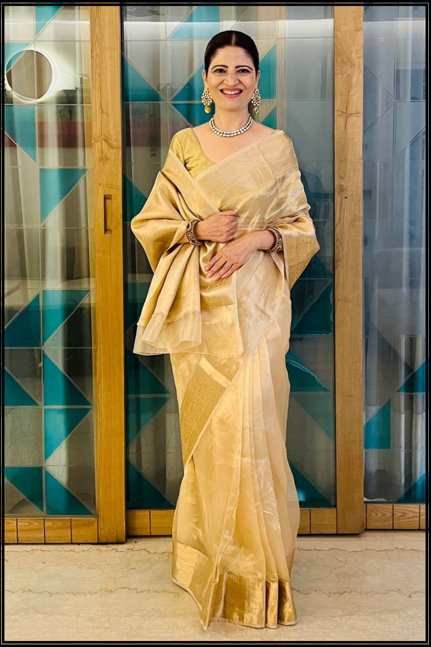 Rekha Gold Tissue Saree with Zari Border