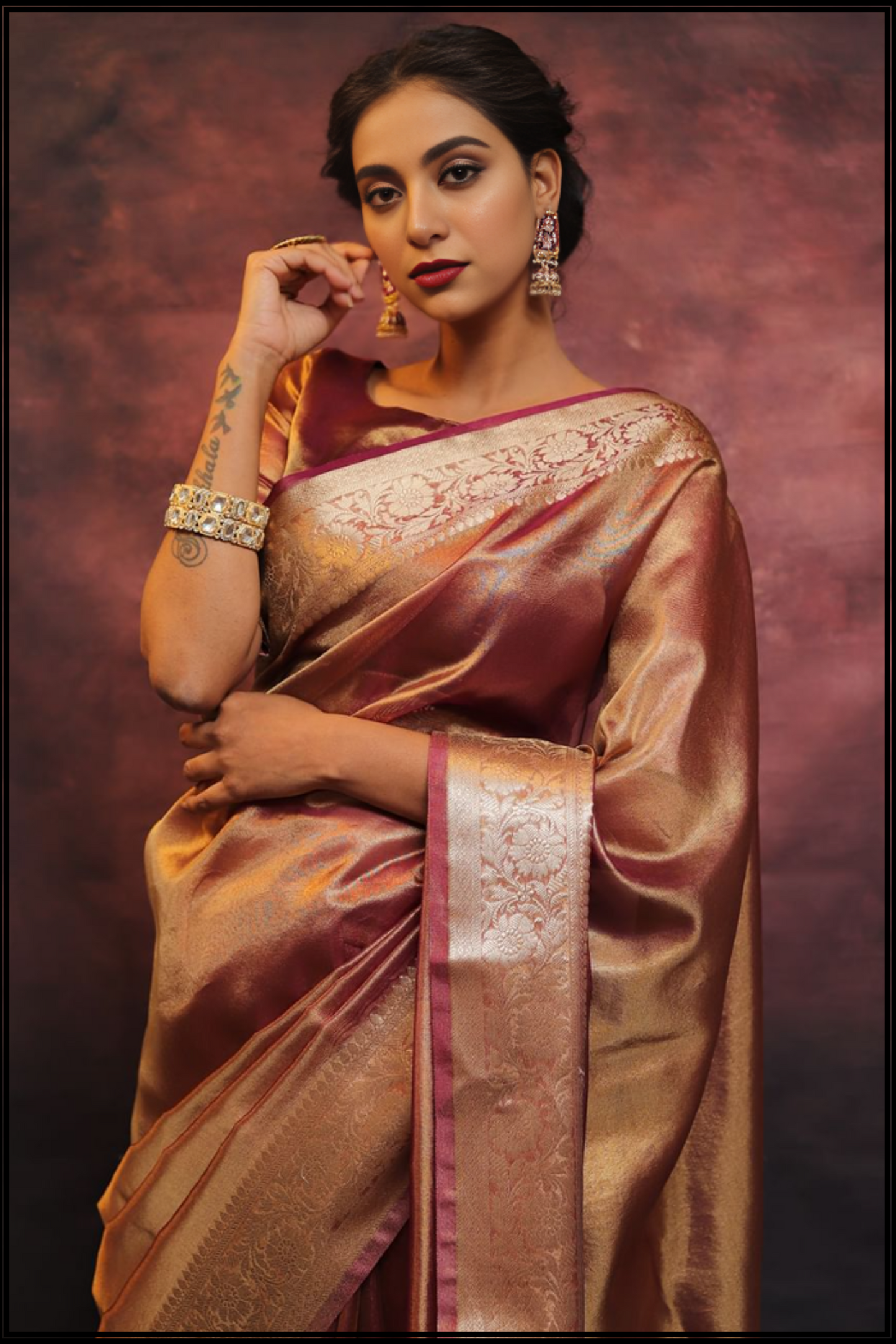 Banarasi Saree Tissue Zari Border D Pink