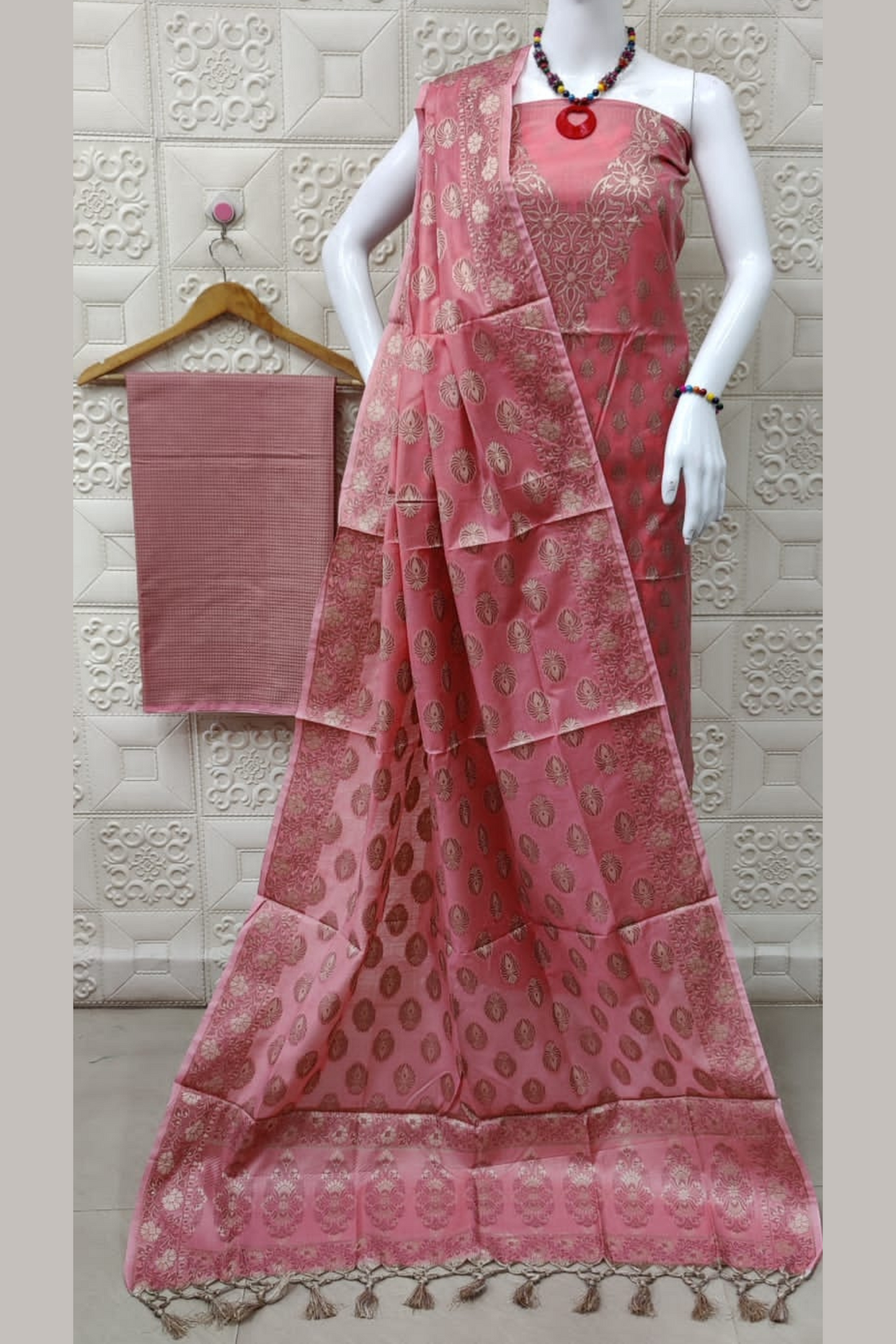 Banarasi Cotton Silk Unstiched Suit- Peach