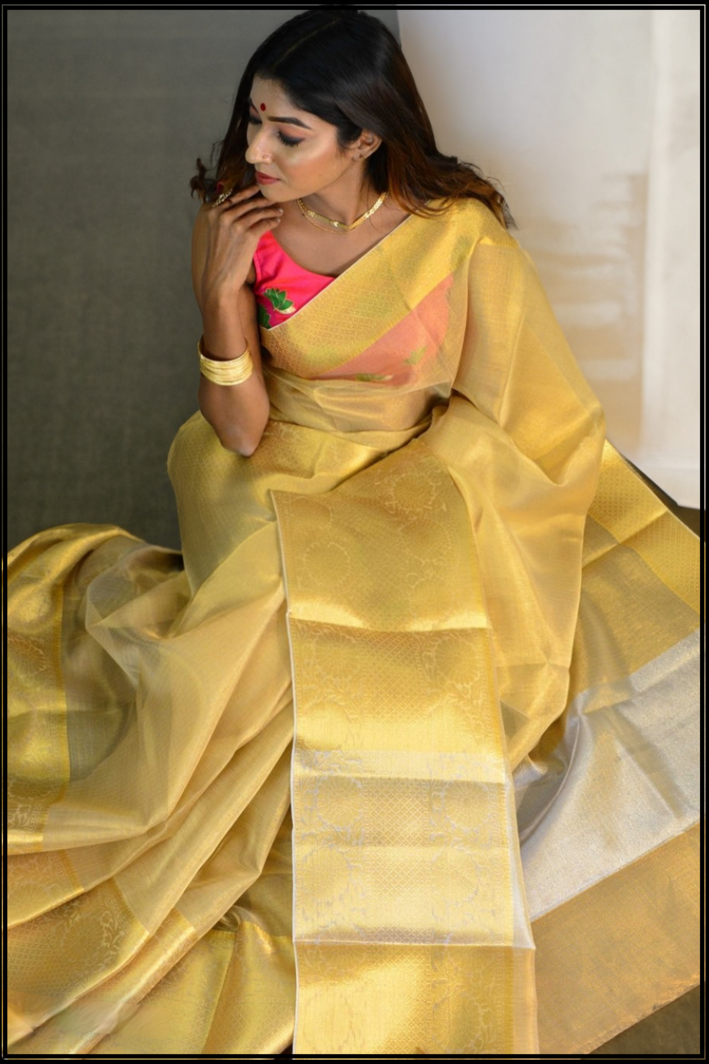 Gold Tissue Saree with Zari Skirt Border