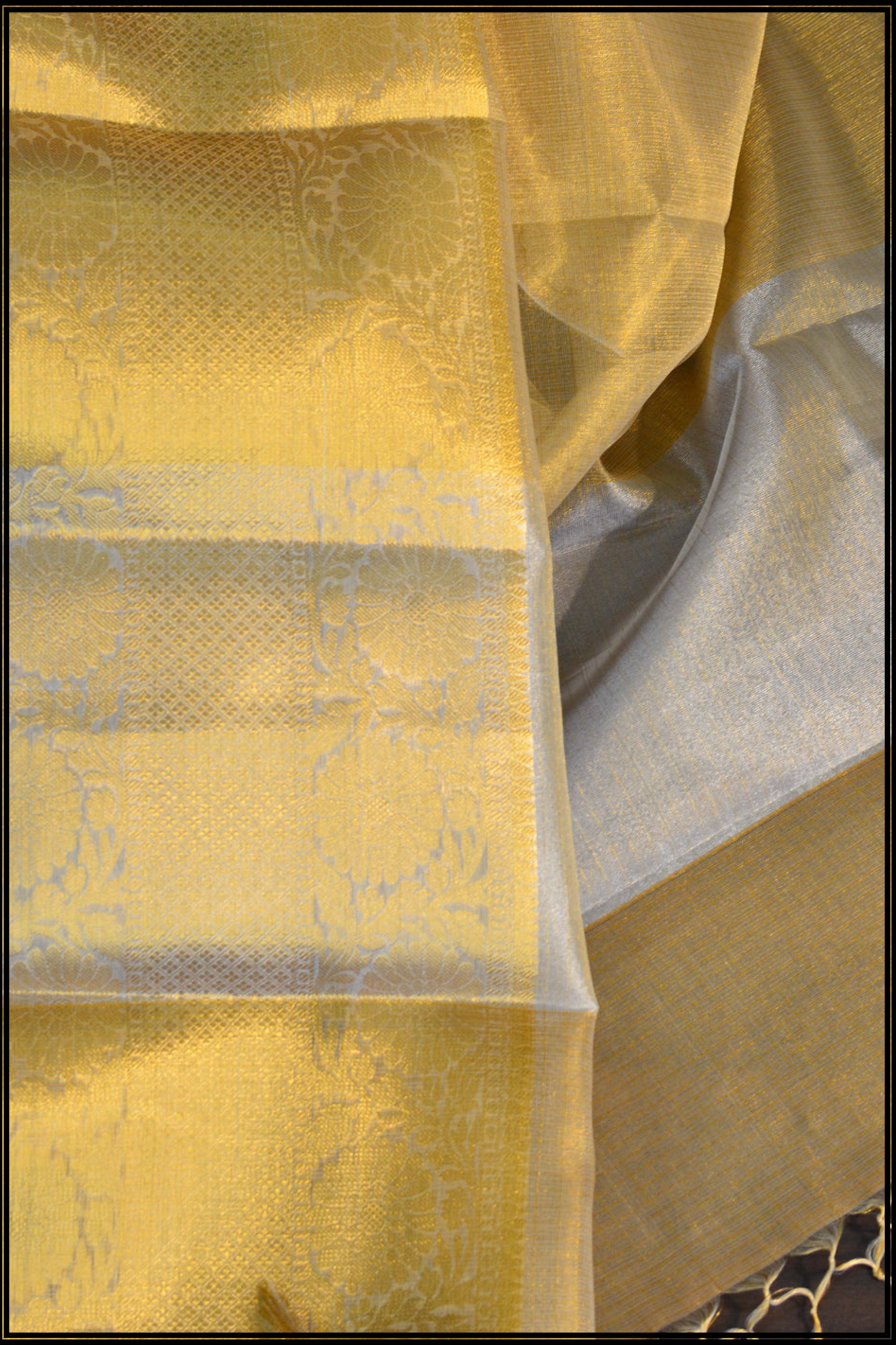 Gold Tissue Saree with Zari Skirt Border