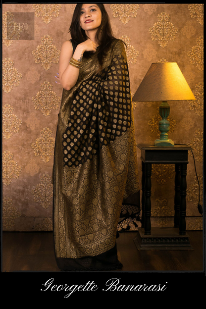 Black Georgette Khaddi Handloom Banarasi Saree