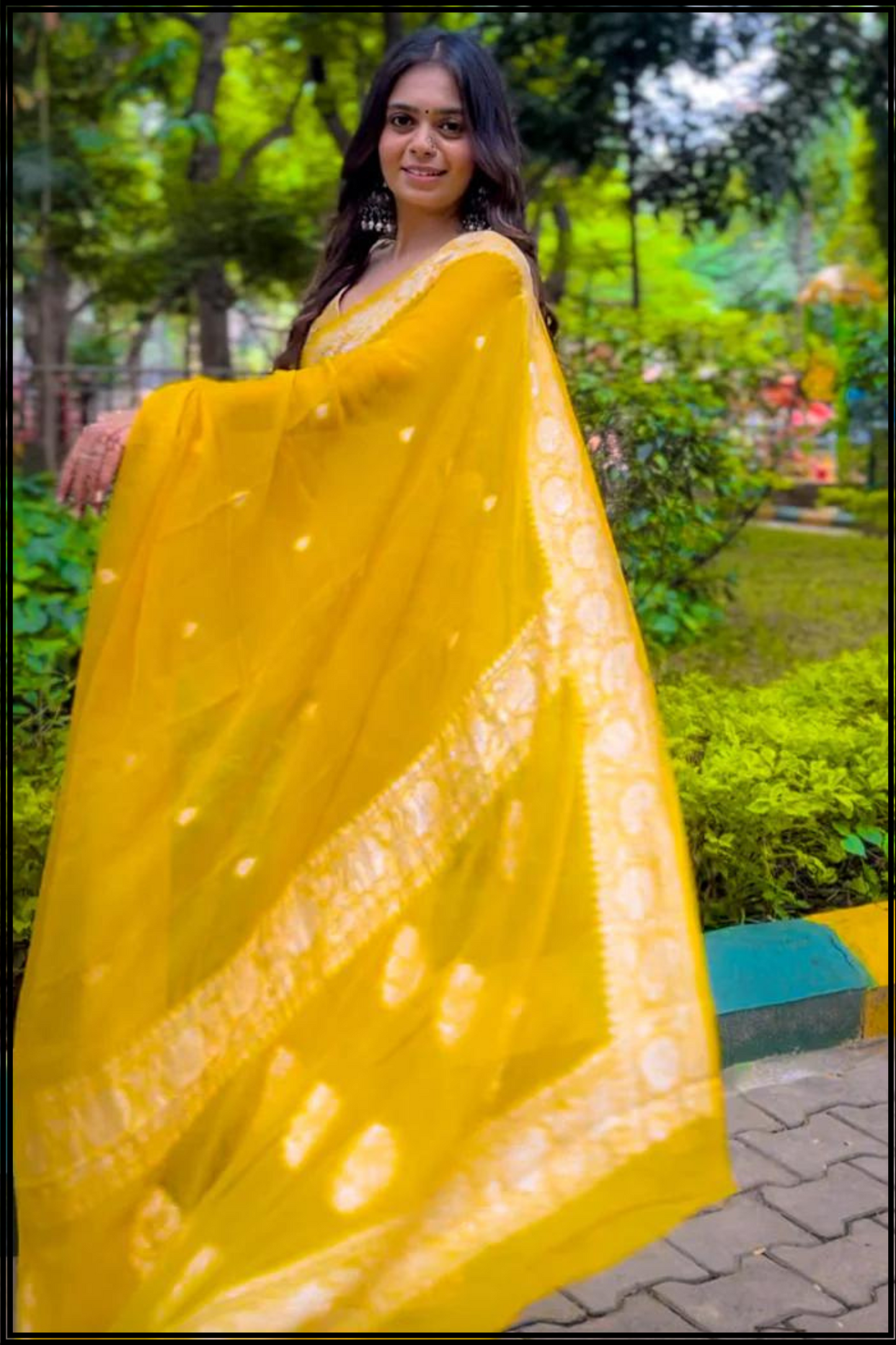 Yellow Pure Chiffon Khaddi Banarasi Saree