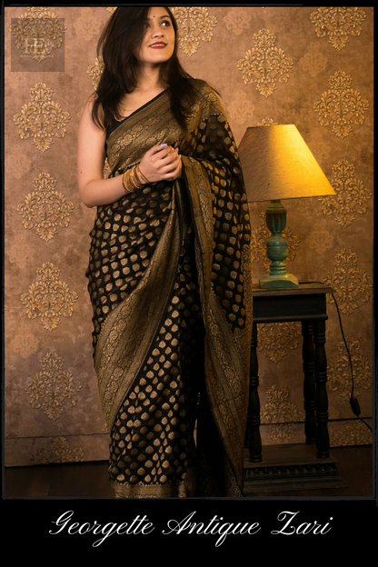 Black Georgette Khaddi Handloom Banarasi Saree