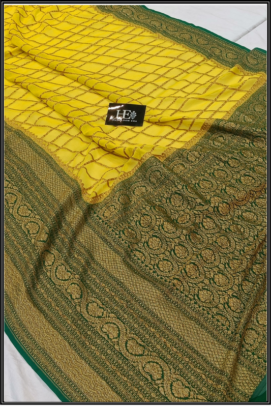 Yellow Georgette Khaddi Handloom Banarasi Saree