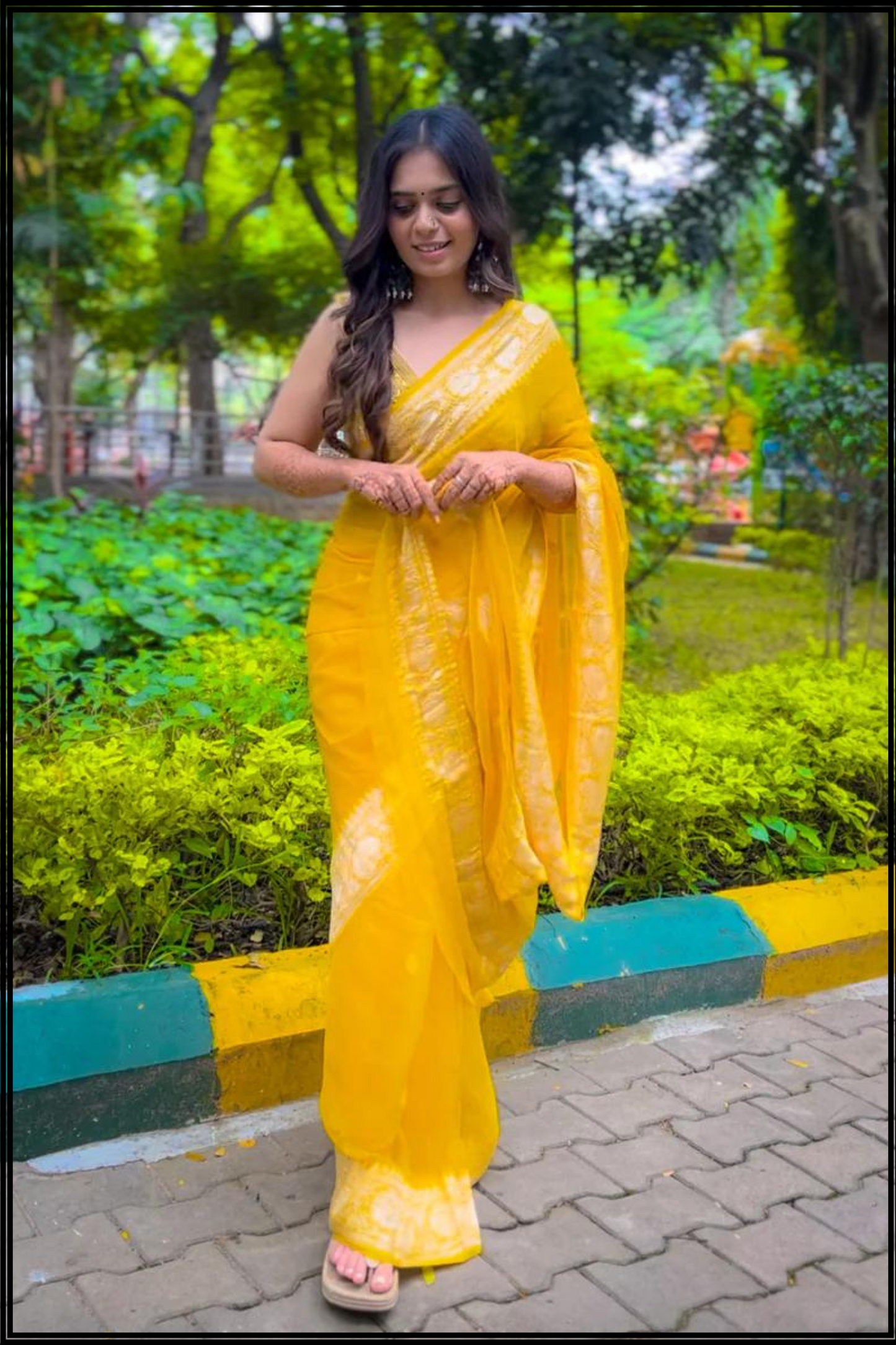 Yellow Pure Chiffon Khaddi Banarasi Saree