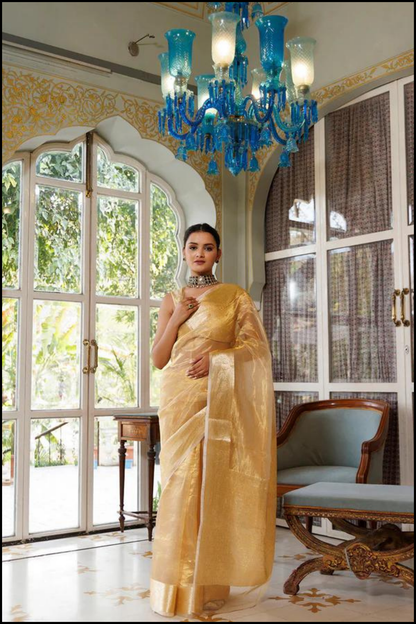 Pure Handwoven Tissue Silk Banarasi Saree- Gold