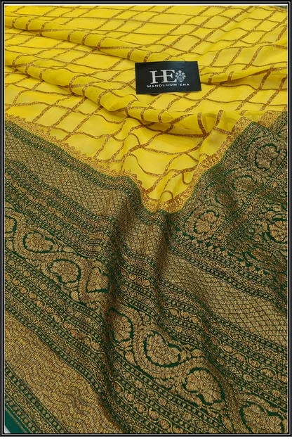 Yellow Georgette Khaddi Handloom Banarasi Saree