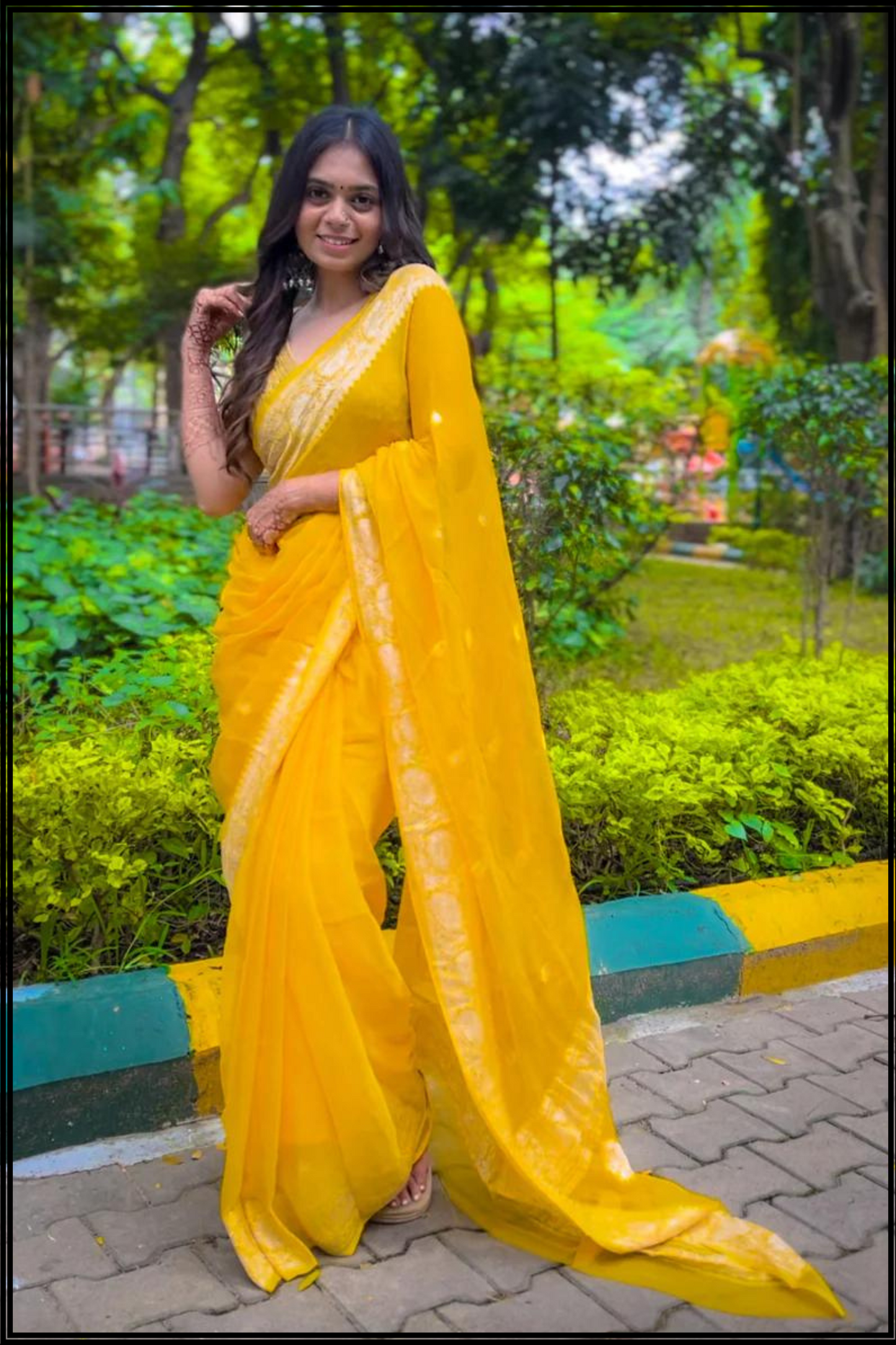 Yellow Pure Chiffon Khaddi Banarasi Saree