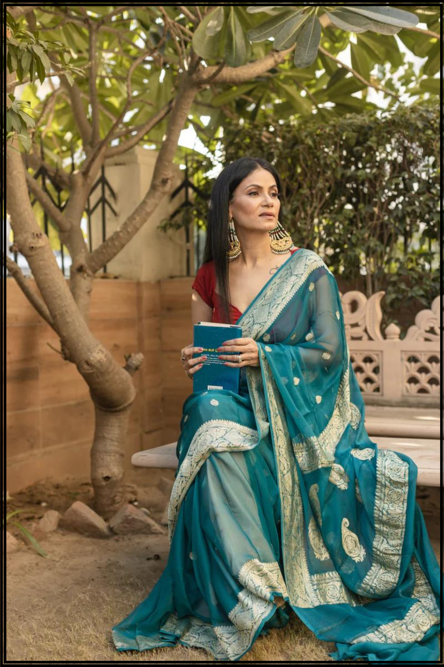 Blue Pure Chiffon Khaddi Banarasi Saree