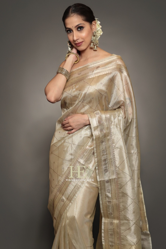 Handwoven Tissue Banarasi Swarovski Work Saree