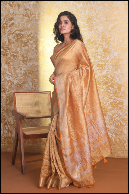 Crush Tissue Banarasi Saree Orange Beauty