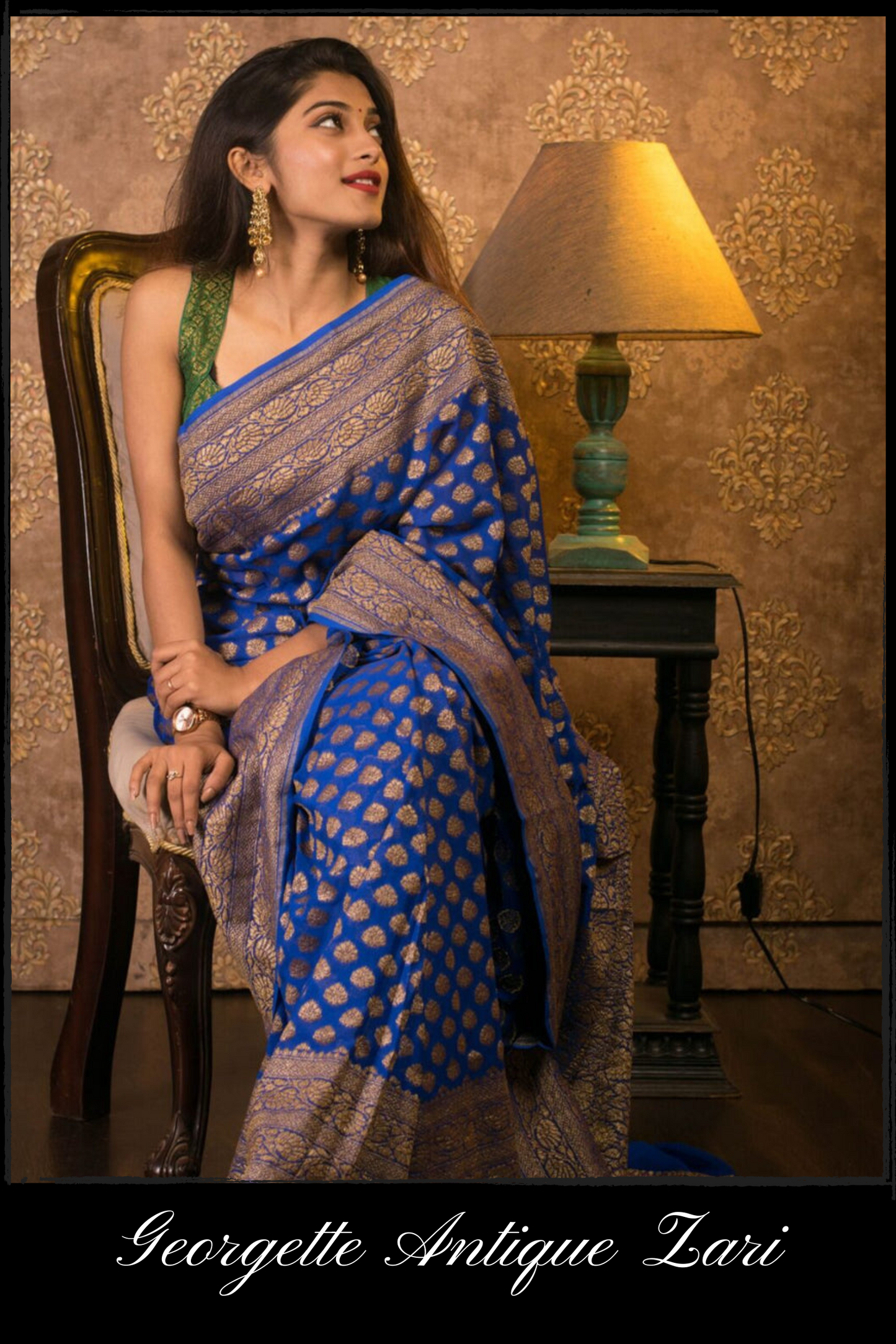 Royal Blue Georgette Khaddi Handloom Banarasi Saree