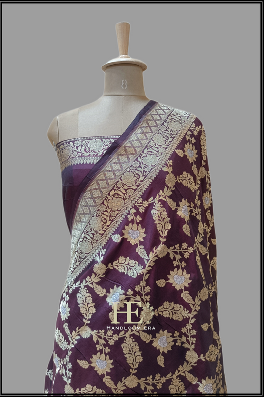 Pure Katan Silk Banarasi Handloom Saree - All over Jaal work