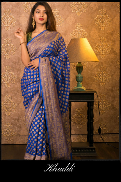 Royal Blue Georgette Khaddi Handloom Banarasi Saree