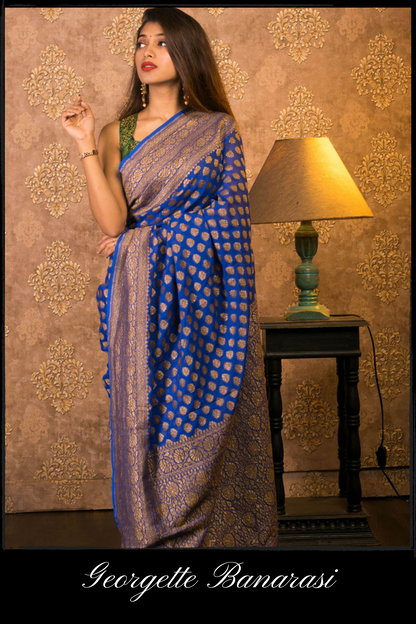 Royal Blue Georgette Khaddi Handloom Banarasi Saree