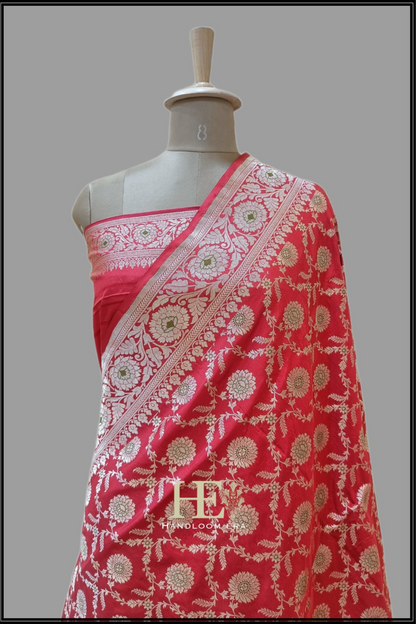 Pure Katan Silk Banarasi Handloom Saree - All over Jaal work