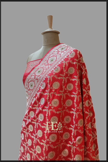 Pure Katan Silk Banarasi Handloom Saree - All over Jaal work