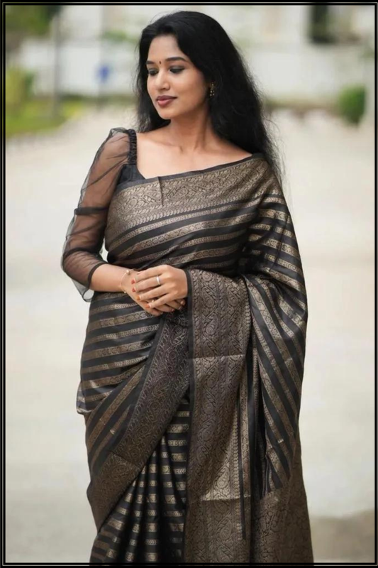 Black Pure Georgette Banarasi Saree with Gold Zari