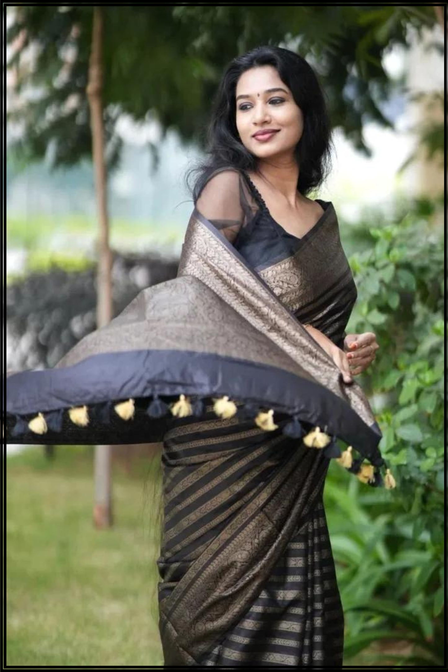 Black Pure Georgette Banarasi Saree with Gold Zari