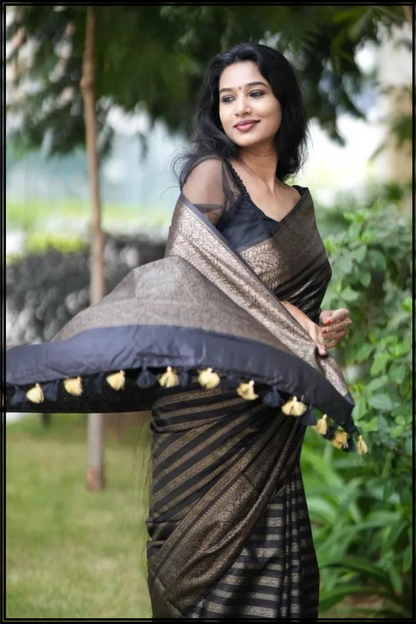 Black Georgette Khaddi Handloom Banarasi Saree