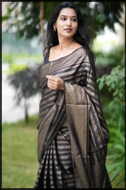 Black Pure Georgette Banarasi Saree with Gold Zari