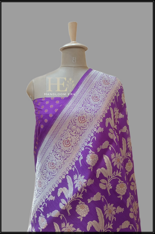 Pure Katan Silk Banarasi Handloom Saree - All over Jaal work