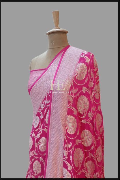 Pure Georgette Gold Zari Banarasi Saree Handwoven in Varanasi