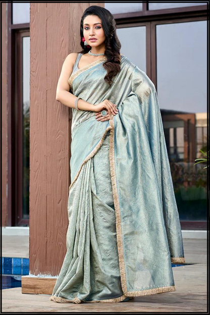 Pestol Blue Tissue Crushed Saree