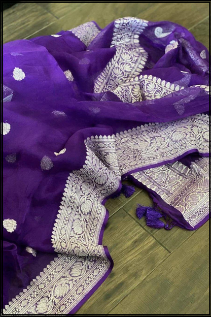 Purple Pure Chiffon Khaddi Banarasi Saree