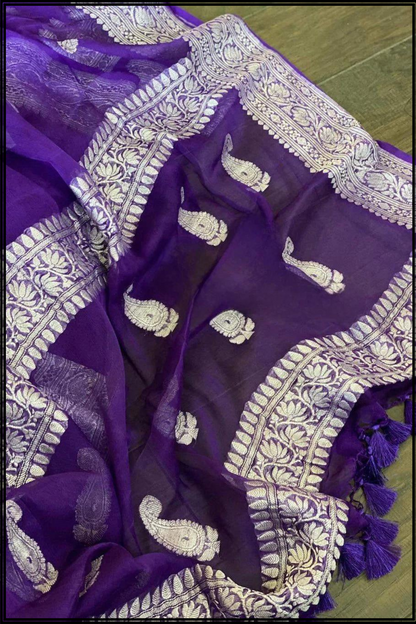 Purple Pure Chiffon Khaddi Banarasi Saree