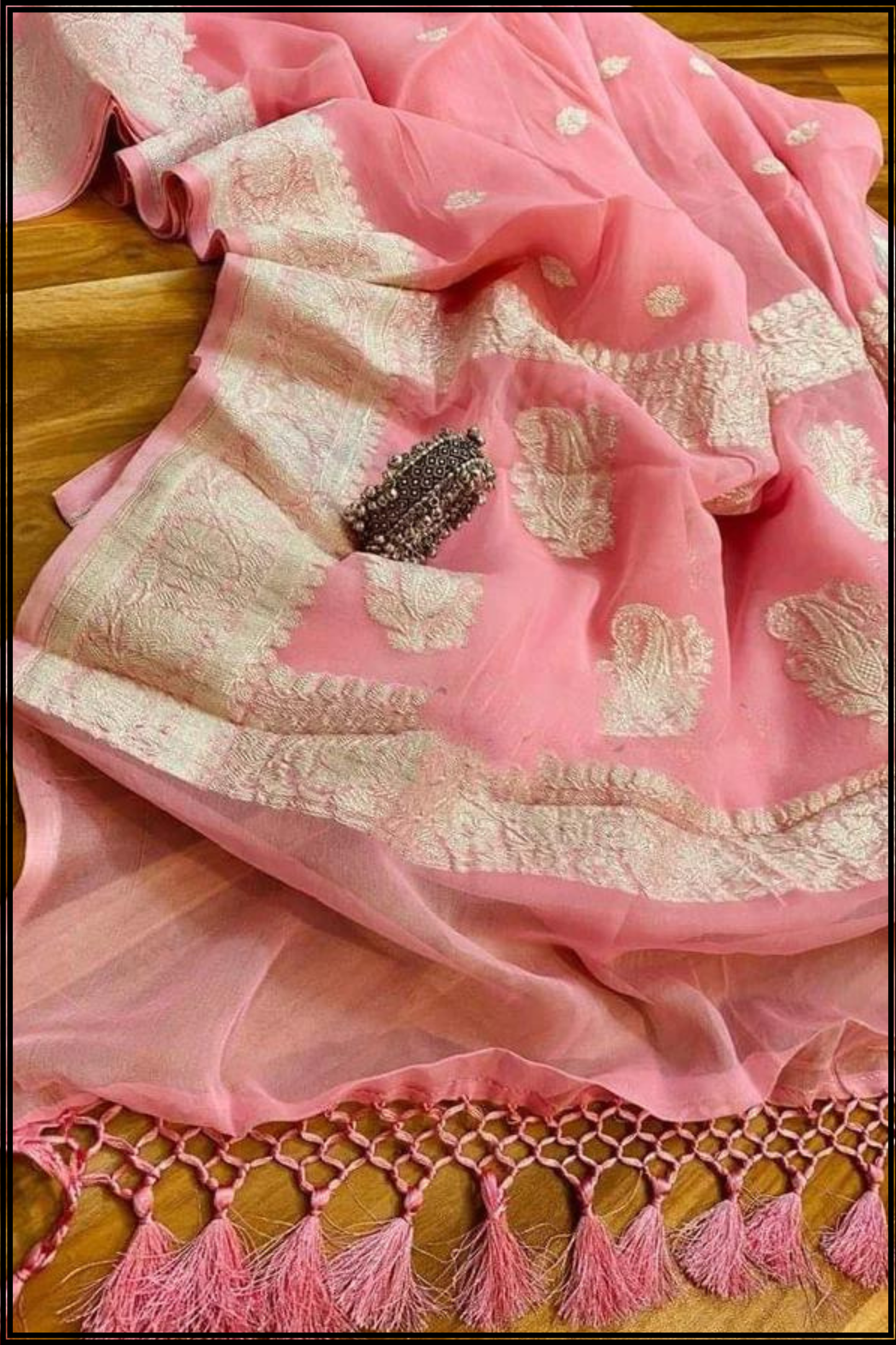 Peach Chiffon Handloom Banarasi Saree