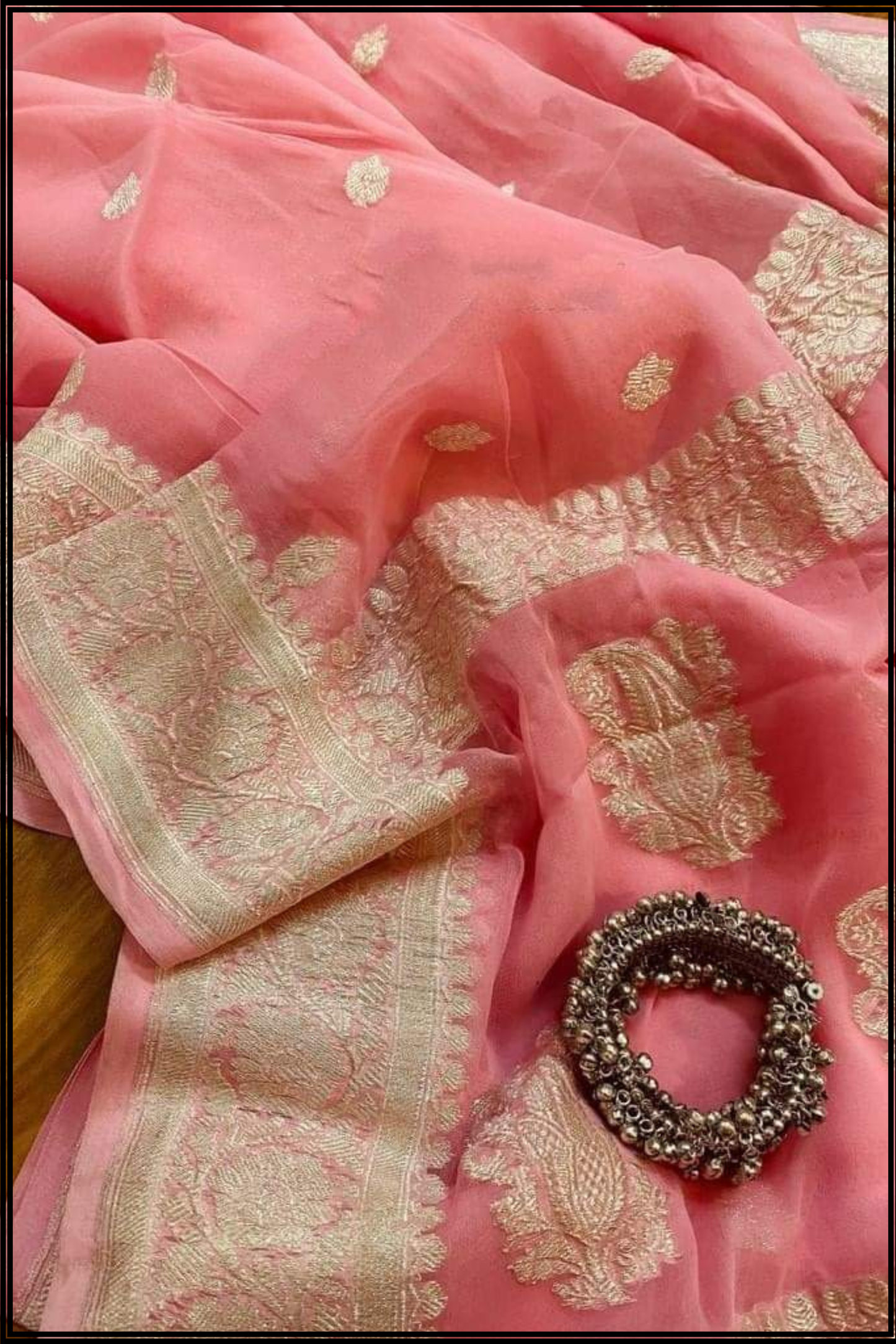 Peach Chiffon Handloom Banarasi Saree