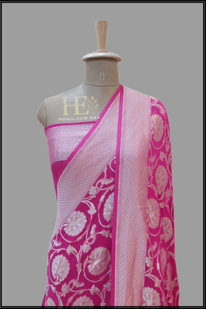 Pure Georgette Gold Zari Banarasi Saree Handwoven in Varanasi