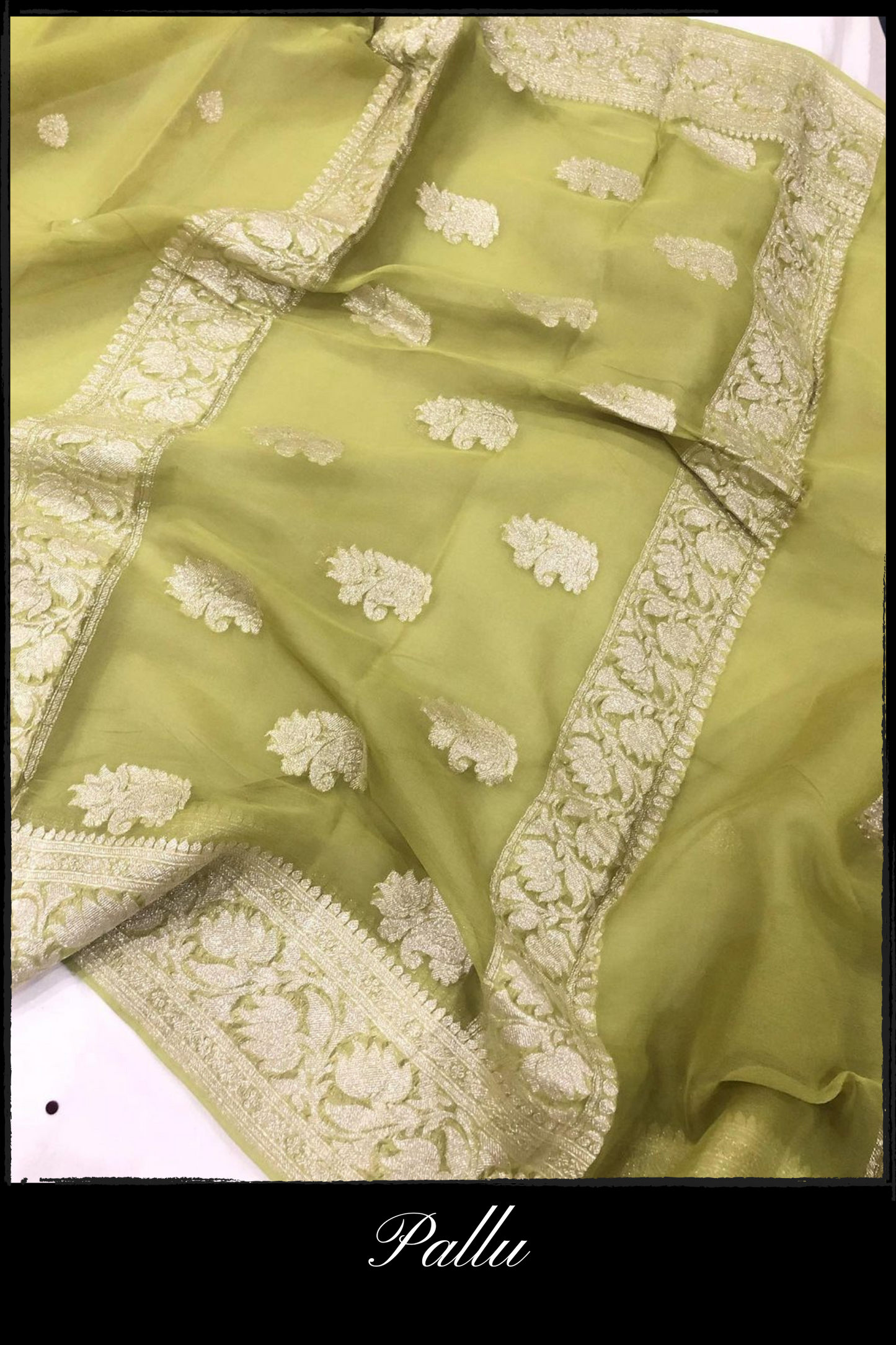 Mahendi Chiffon Khaddi Banarasi Saree