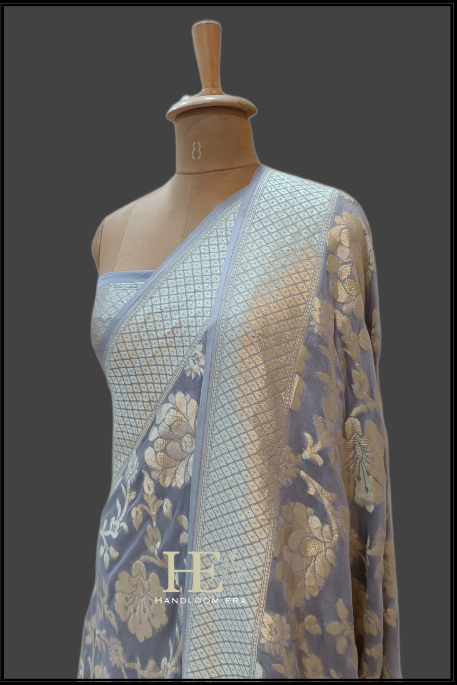 Pure Georgette Gold Zari Banarasi Saree Handwoven in Varanasi