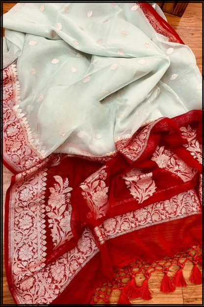 Pure Georgette Banarasi Handloom Saree Contrast Border