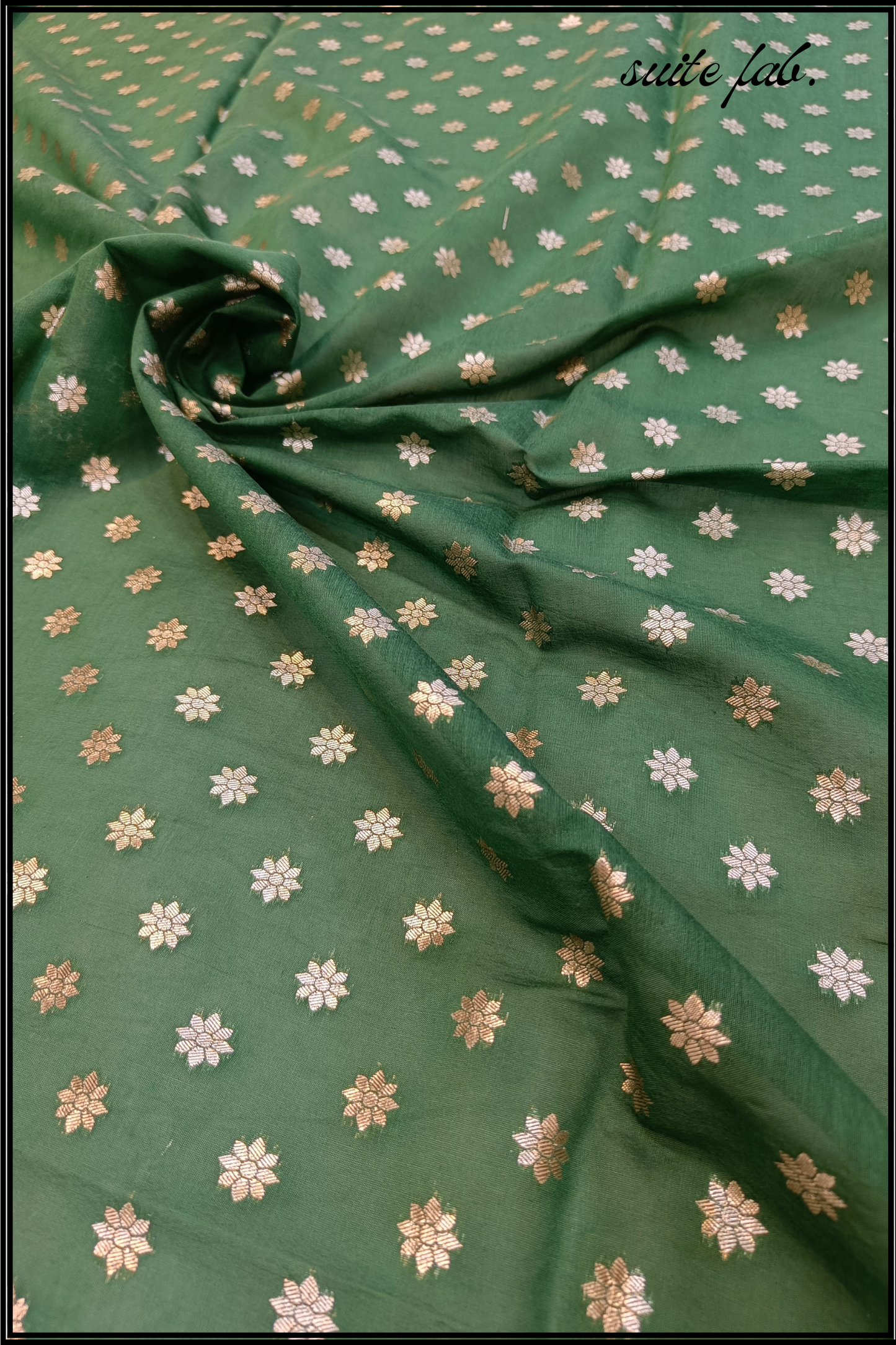 Bottle Green Cotton Unstiched Banarasi Suit