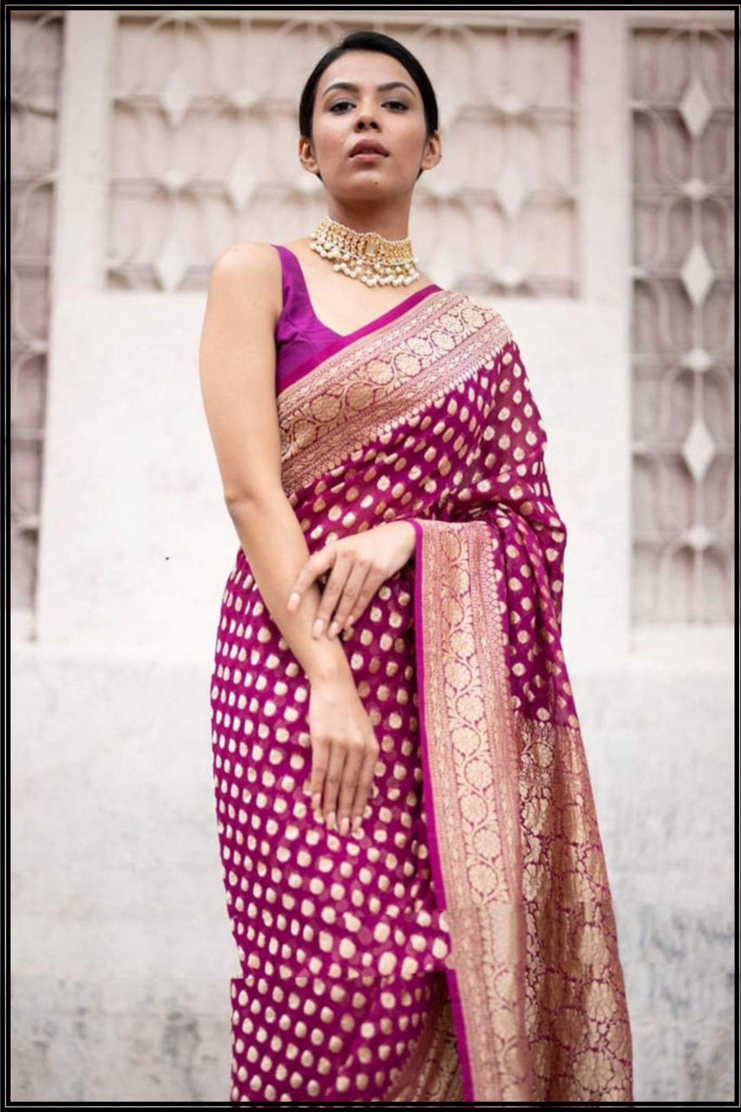 Purple Pure Georgette Banarasi Handloom Saree