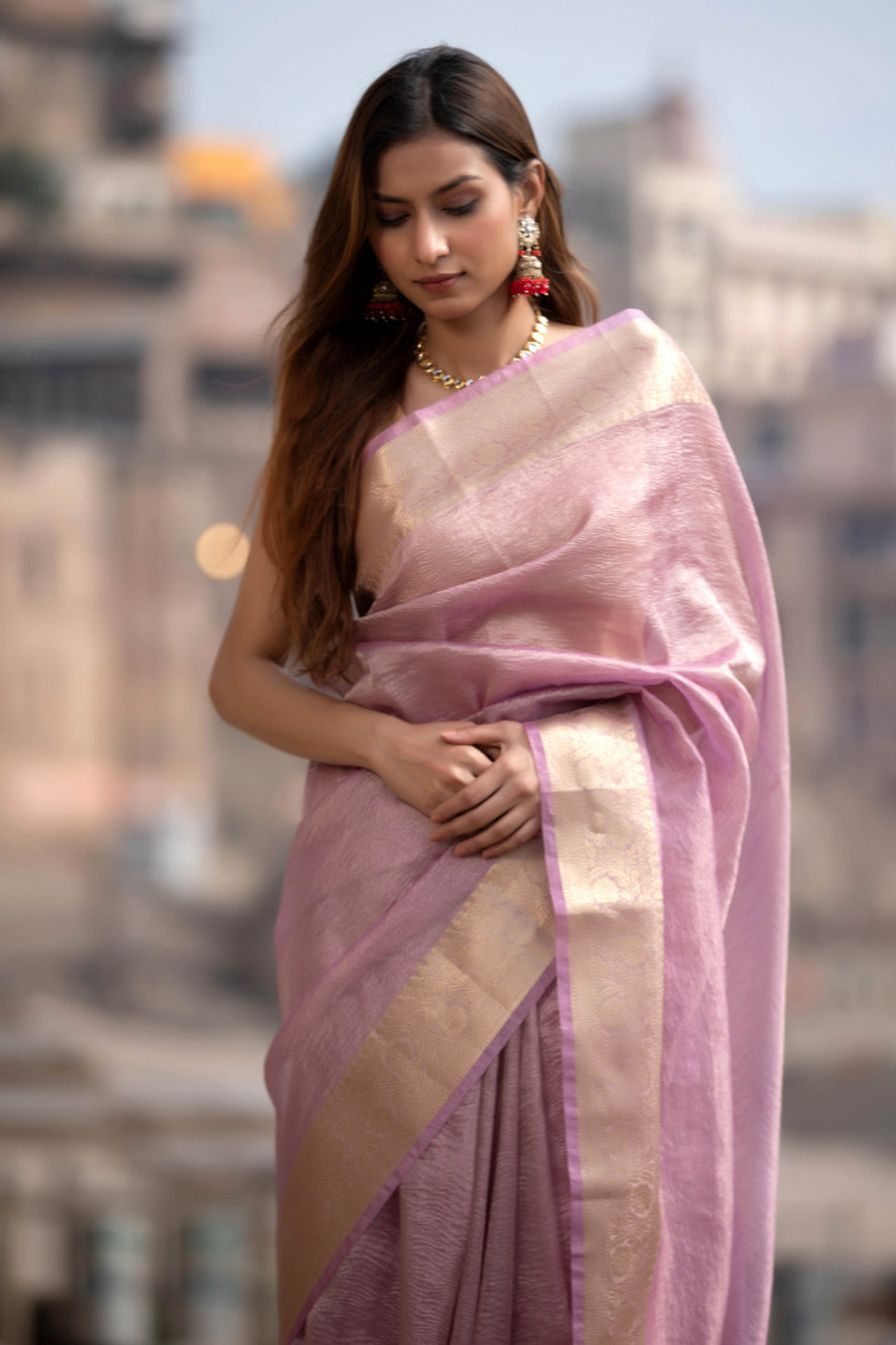 Crush Tissue Banarasi Saree- Lavender