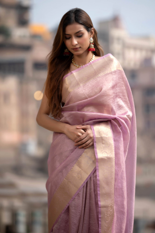 Crush Tissue Banarasi Saree- Lavender