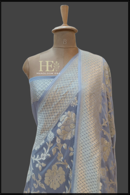 Pure Georgette Gold Zari Banarasi Saree