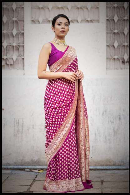 Purple Pure Georgette Banarasi Handloom Saree