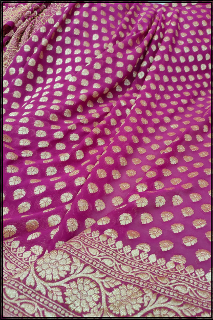 Magenta Pure Georgette Banarasi Saree gold zari