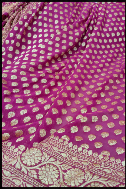 Purple Pure Georgette Banarasi Handloom Saree