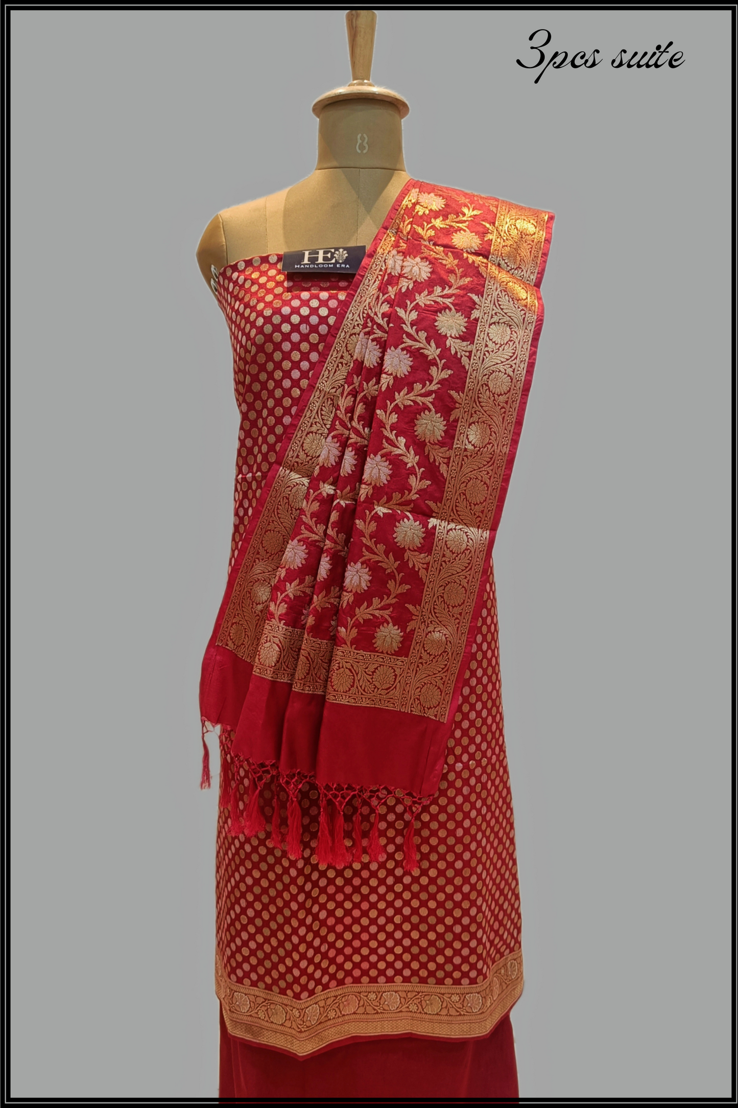 Red Katan silk Banarasi suite